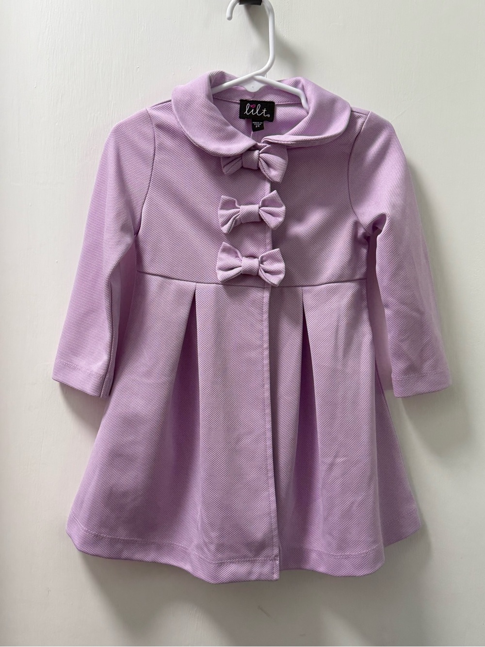 lilt Girls' Lavender Bow-Front Pea Coat